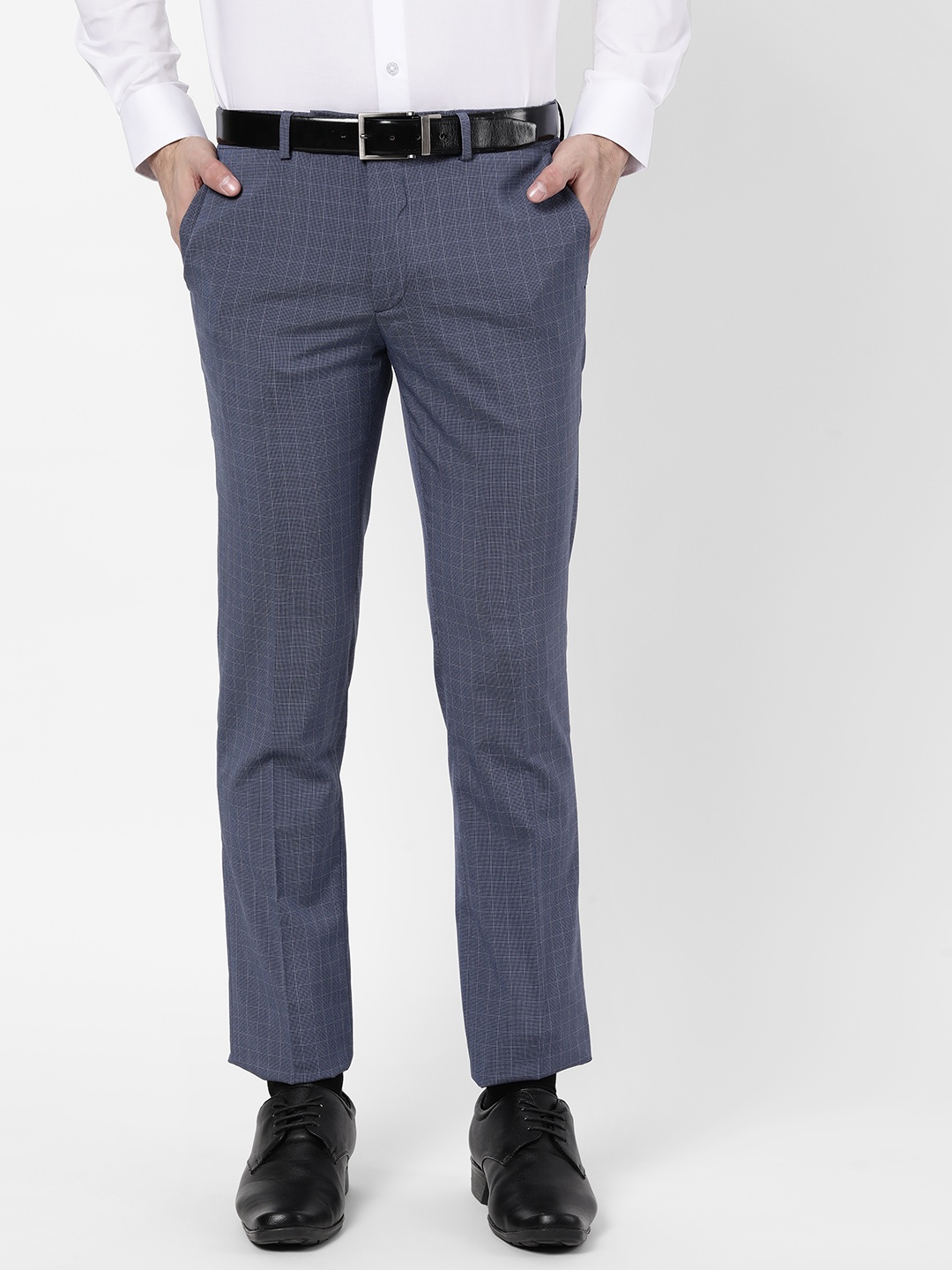 

AD By Arvind Men Blue Checked Formal Trousers