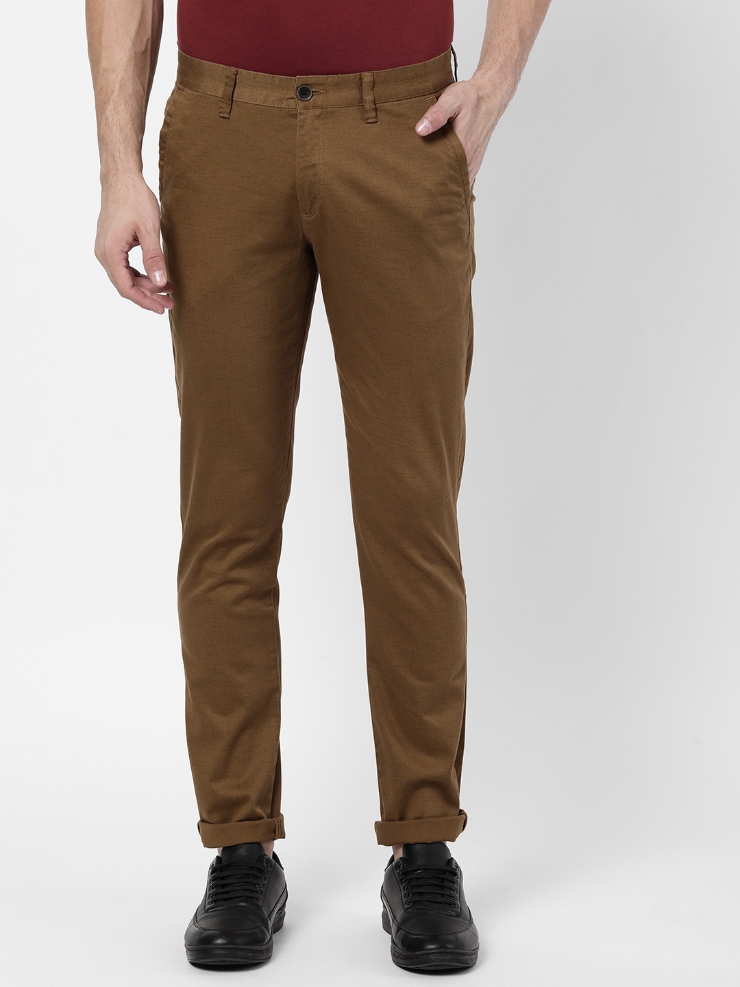 

AD By Arvind Men Brown Slim Fit Mid Rise Trousers