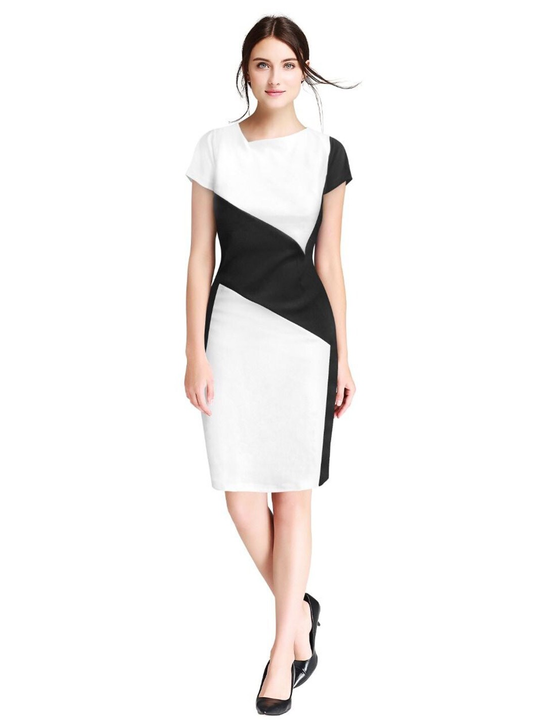 

Risirioutfit Women White Colourblocked Bodycon Dress