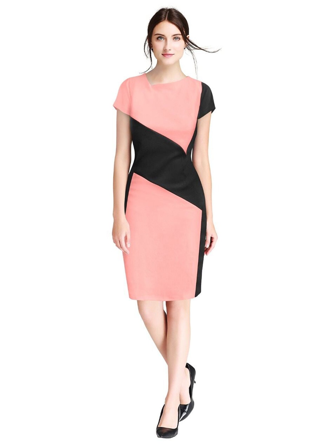 

Risirioutfit Peach-Coloured & Black Colourblocked Sheath Dress