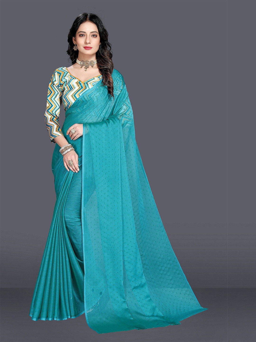 

M Venture Turquoise Blue Woven Design Pochampally Saree