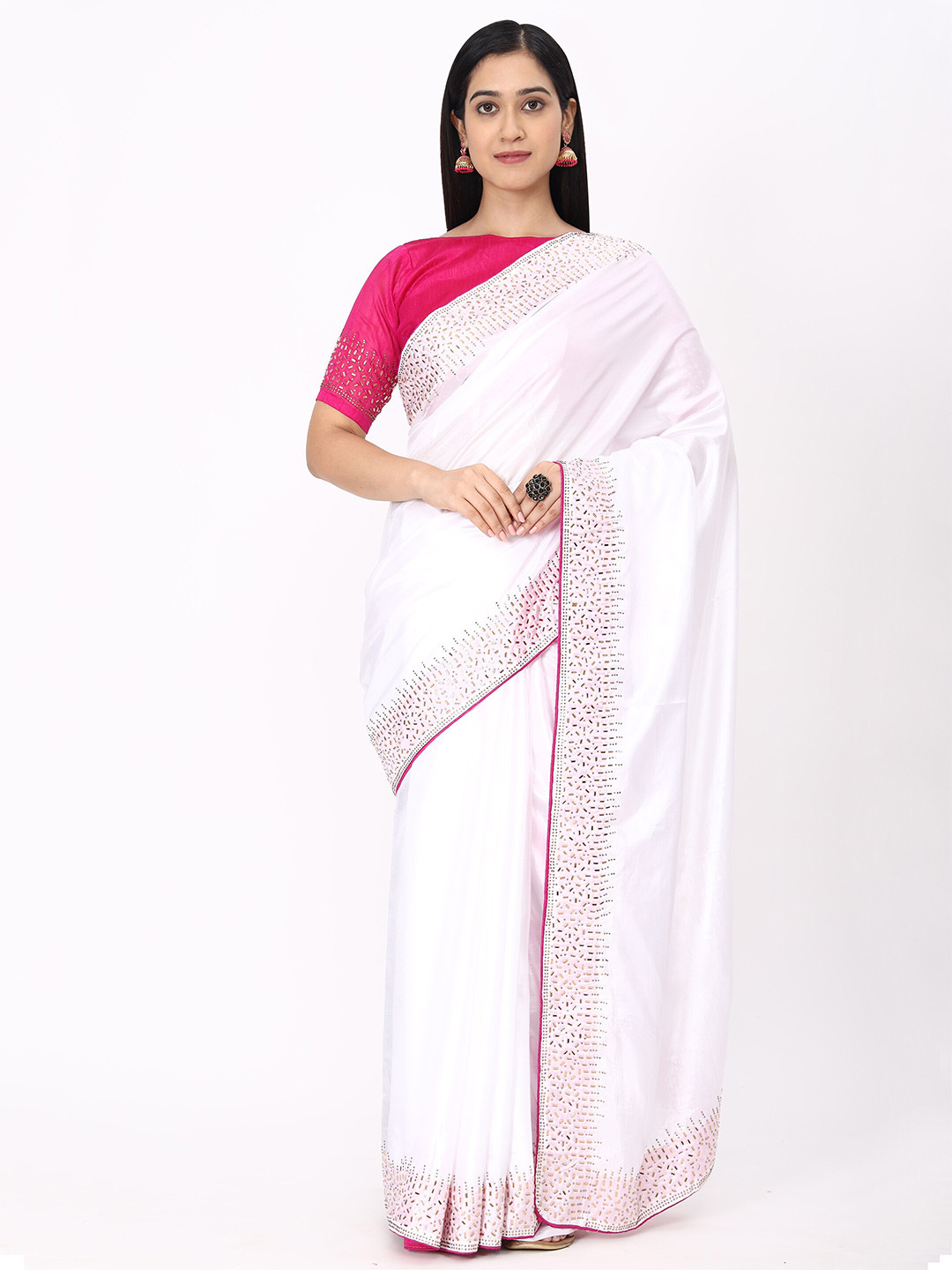 

M Venture White & Gold-Toned Silk Blend Venkatgiri Saree