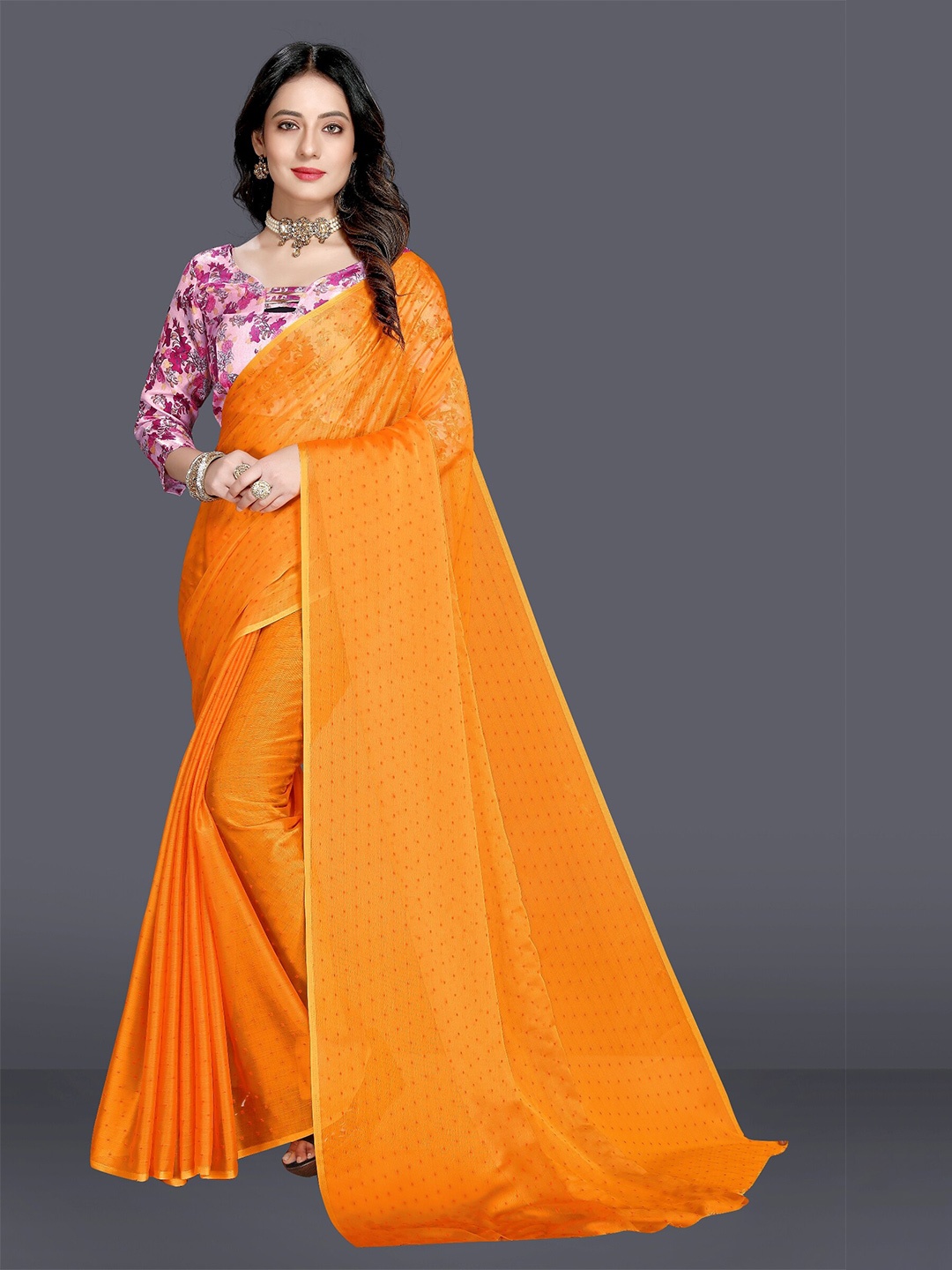 

M Venture Orange & Purple Woven Design Pochampally Saree