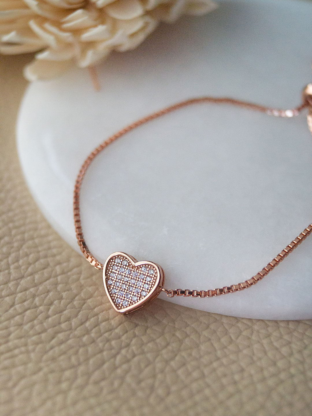 

MANNASH Women Rose Gold Sterling Silver Cubic Zirconia Handcrafted Rose Gold-Plated Charm Bracelet