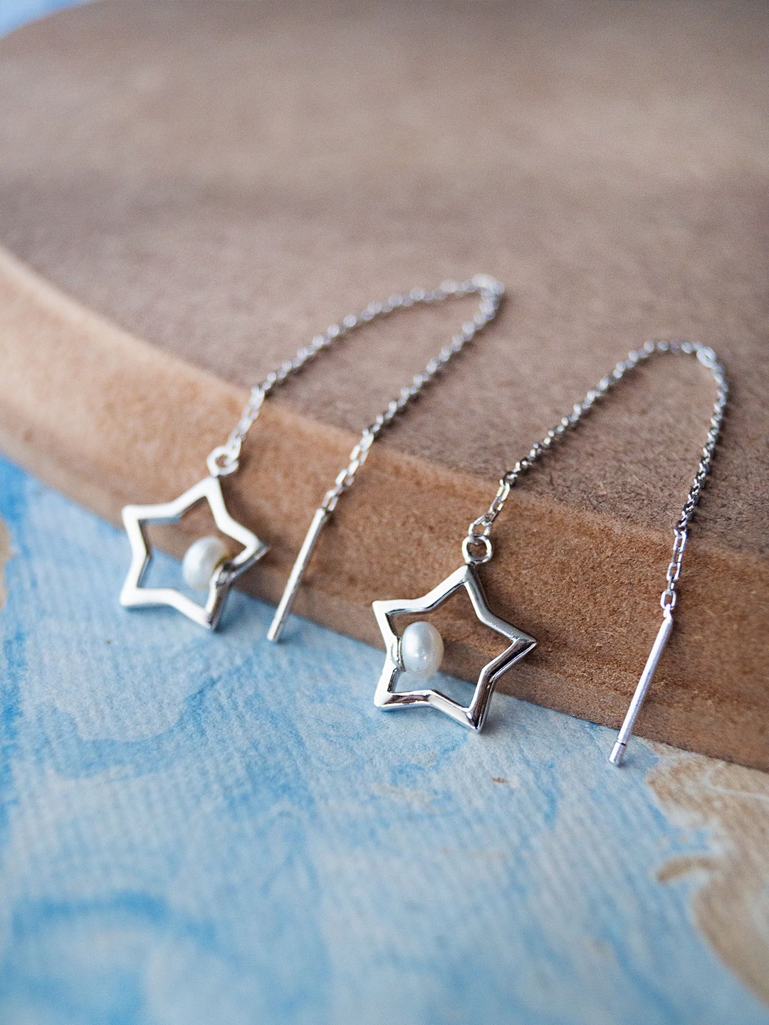 

MANNASH Silver-Toned Star Shaped Drop Earrings