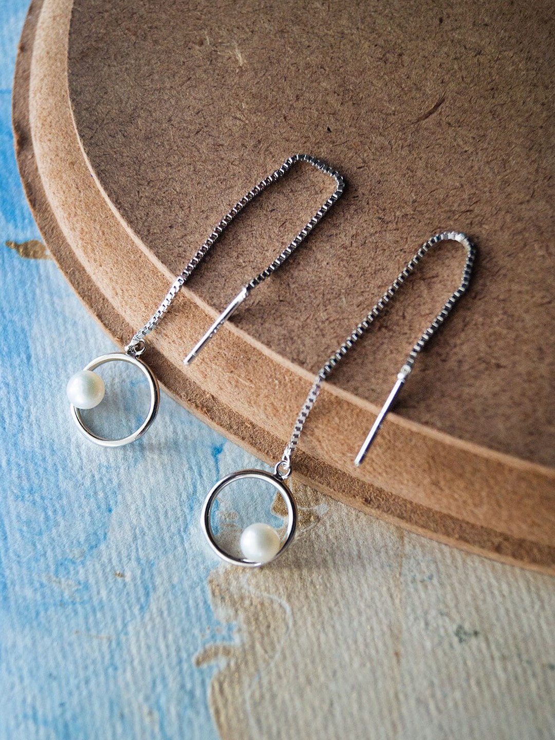 

MANNASH Silver-Toned Circular Drop Earrings