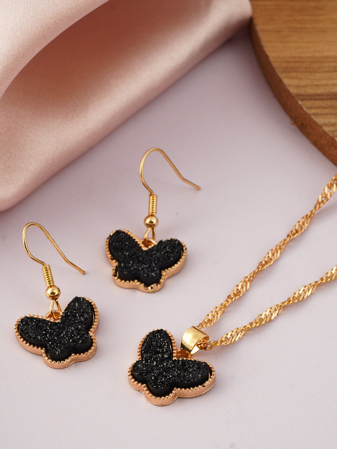 

Emmie Gold-Toned & Black Stone-Studded & Butterfly-Charm Jewellery Set