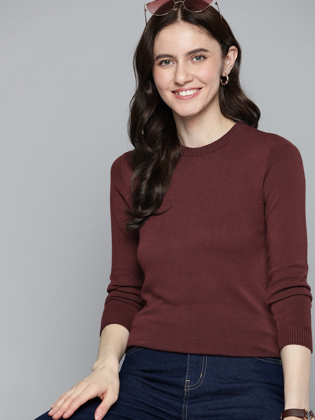 

Mast & Harbour Women Maroon Solid Sweater