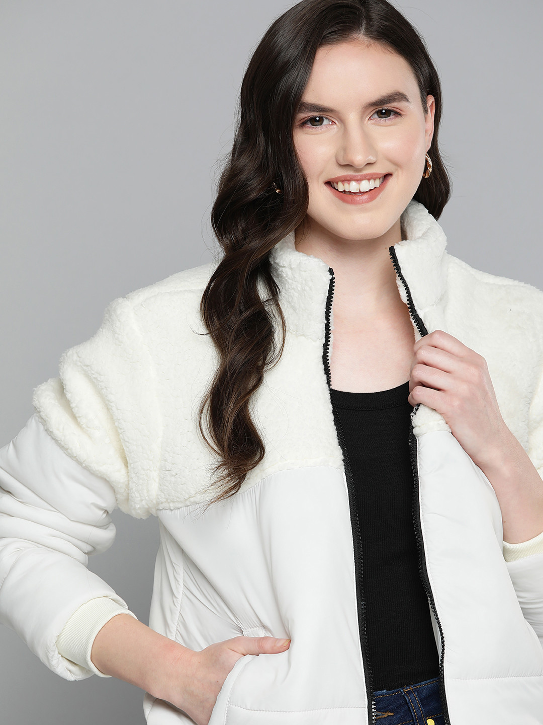 

Mast & Harbour Fleece Detail Padded Jacket, White