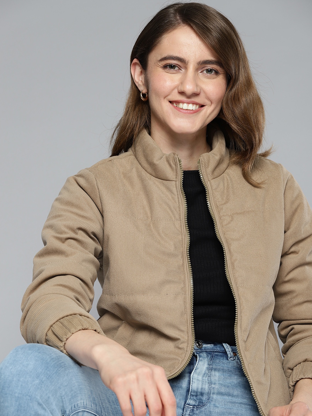 

Mast & Harbour Women Khaki Solid Corduroy Padded Jacket
