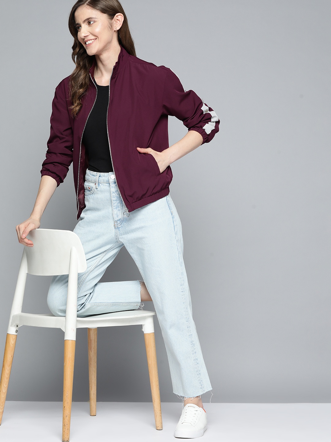 

Mast & Harbour Women Burgundy Bomber Jacket