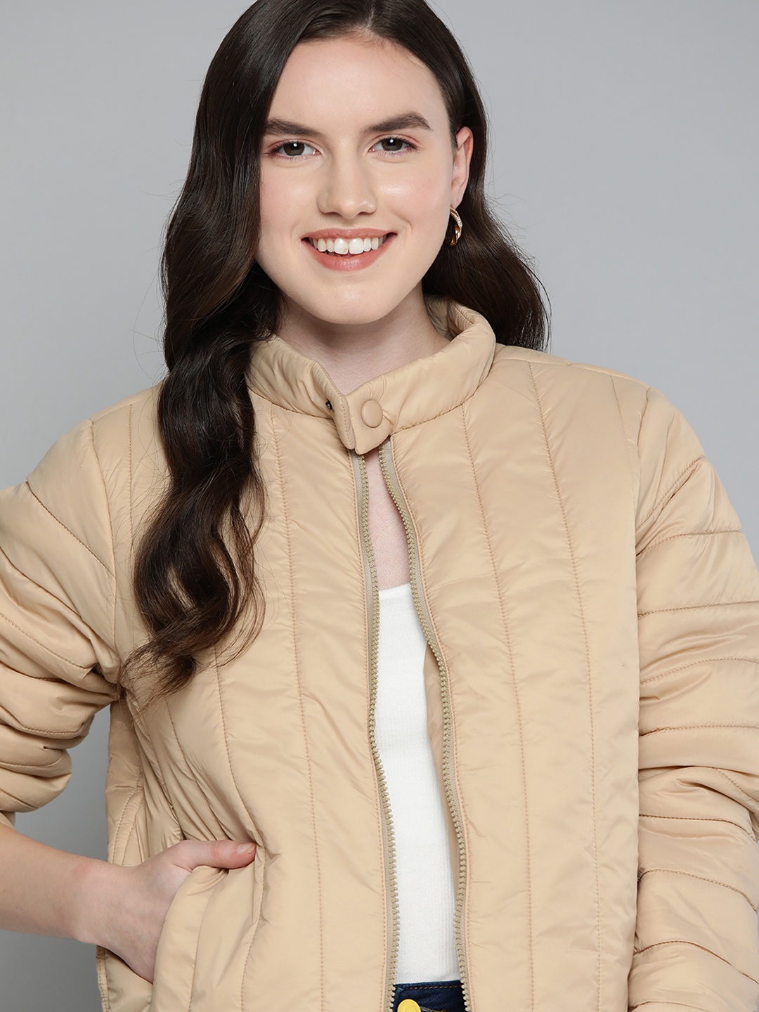 

Mast & Harbour Stand Collar Padded Jacket, Beige