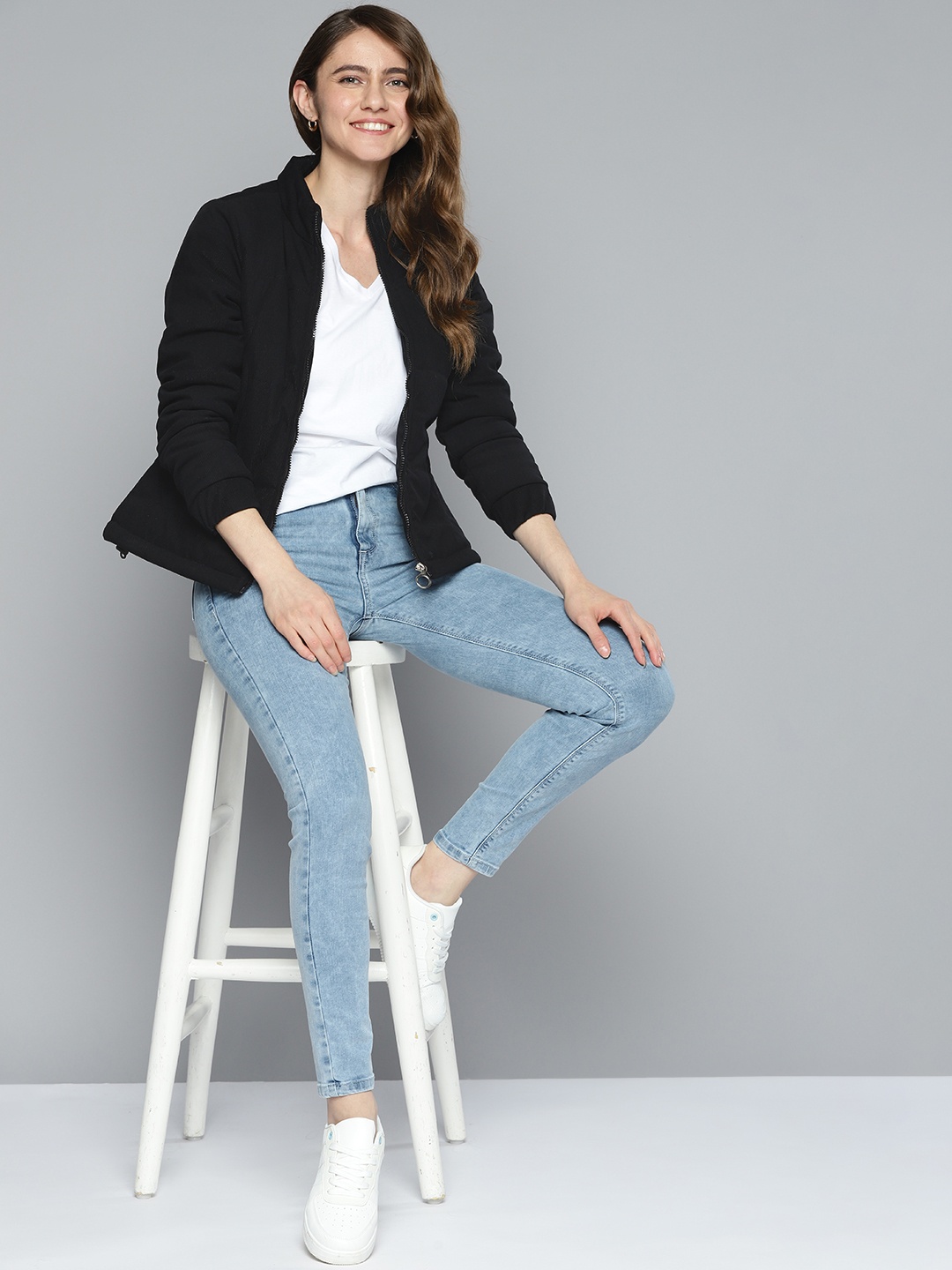 

Mast & Harbour Women Black Solid Corduroy Padded Jacket