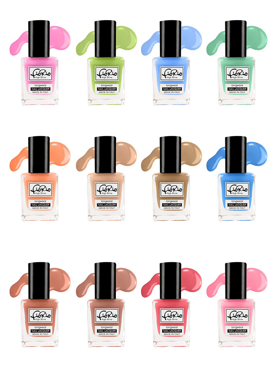 

Fiorio Set of 12 High Shine Long Wear Nail Lacquer - 11 ml Each, Multi