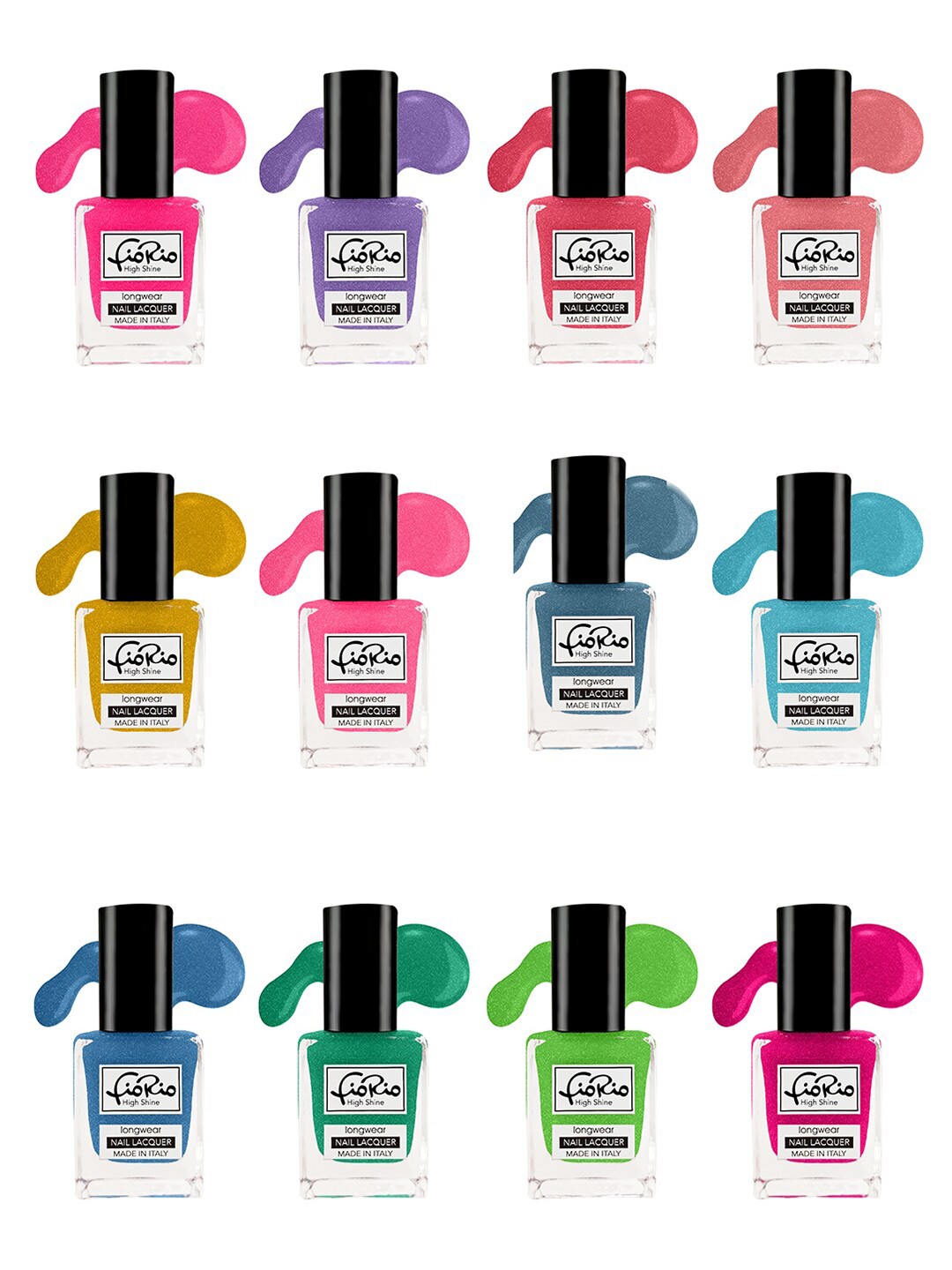 

Fiorio Set of 12 High Shine Long Wear Nail Lacquer - 11 ml Each, Multi