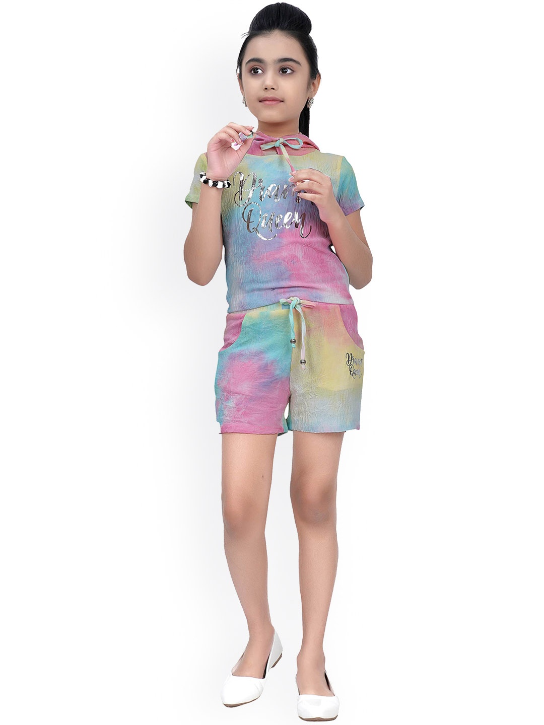 

Tiny Girl Girls Blue & Pink Dyed Top with Shorts