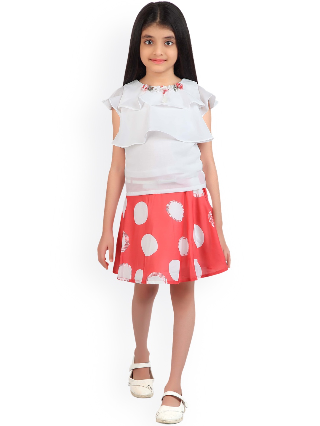 

Tiny Girl Girls Peach-Coloured & White Top with Skirt