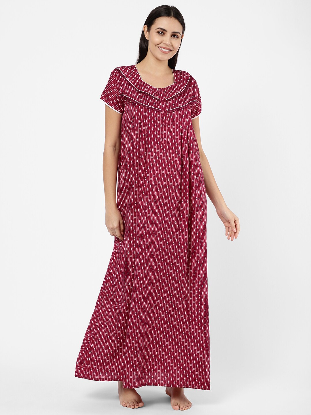 

Sweet Dreams Maroon Printed Maxi Nightdress