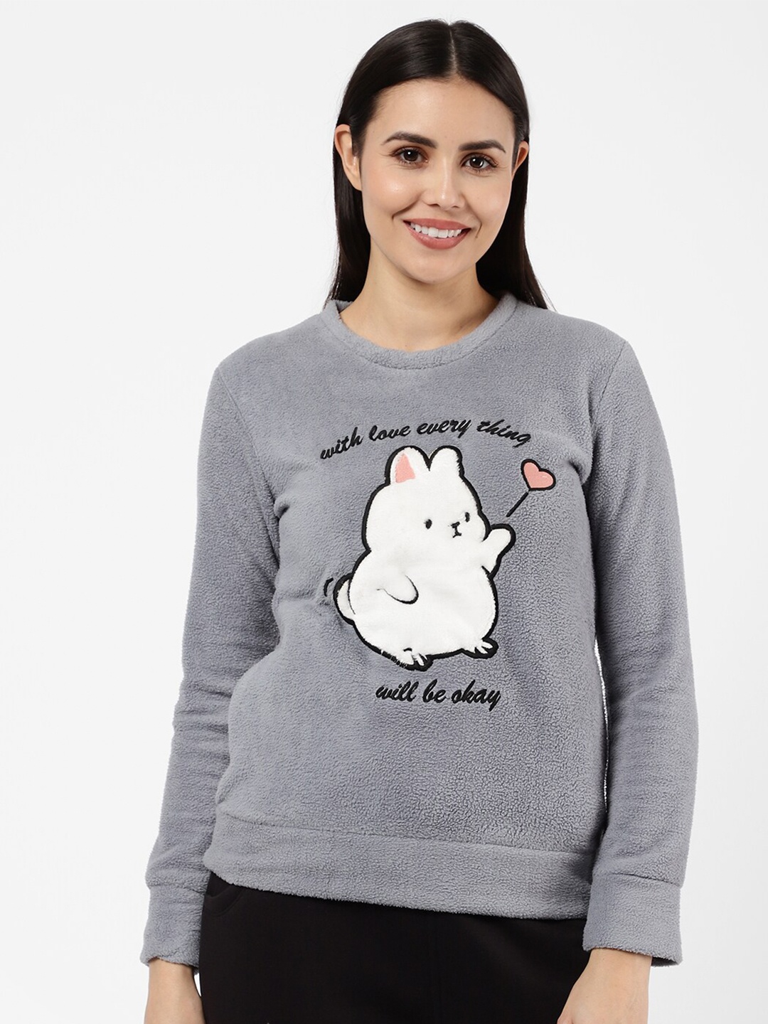 

Sweet Dreams Women Grey Humor & Comic Printed Sweatshirt
