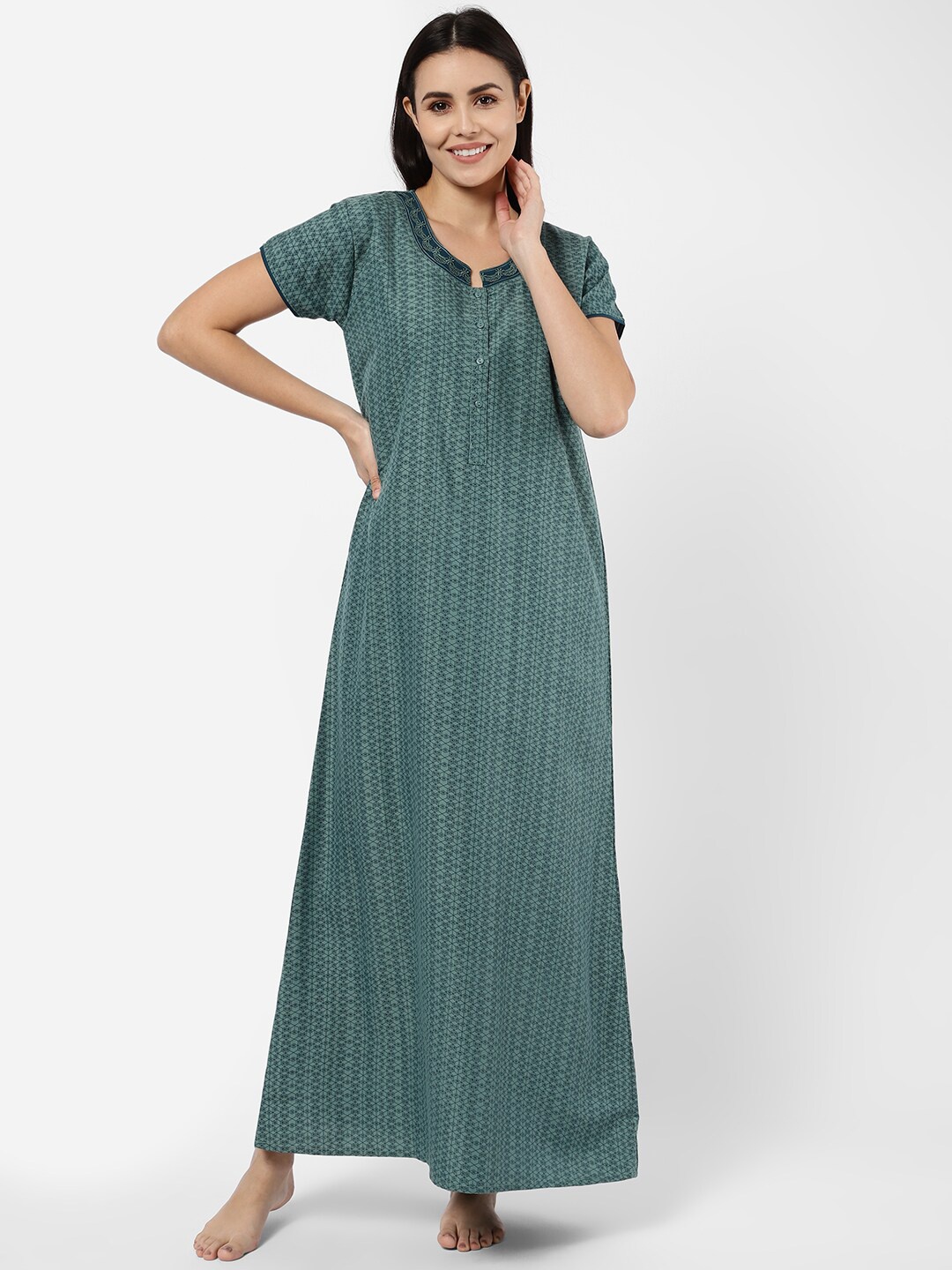 

Sweet Dreams Green Printed Maxi Nightdress