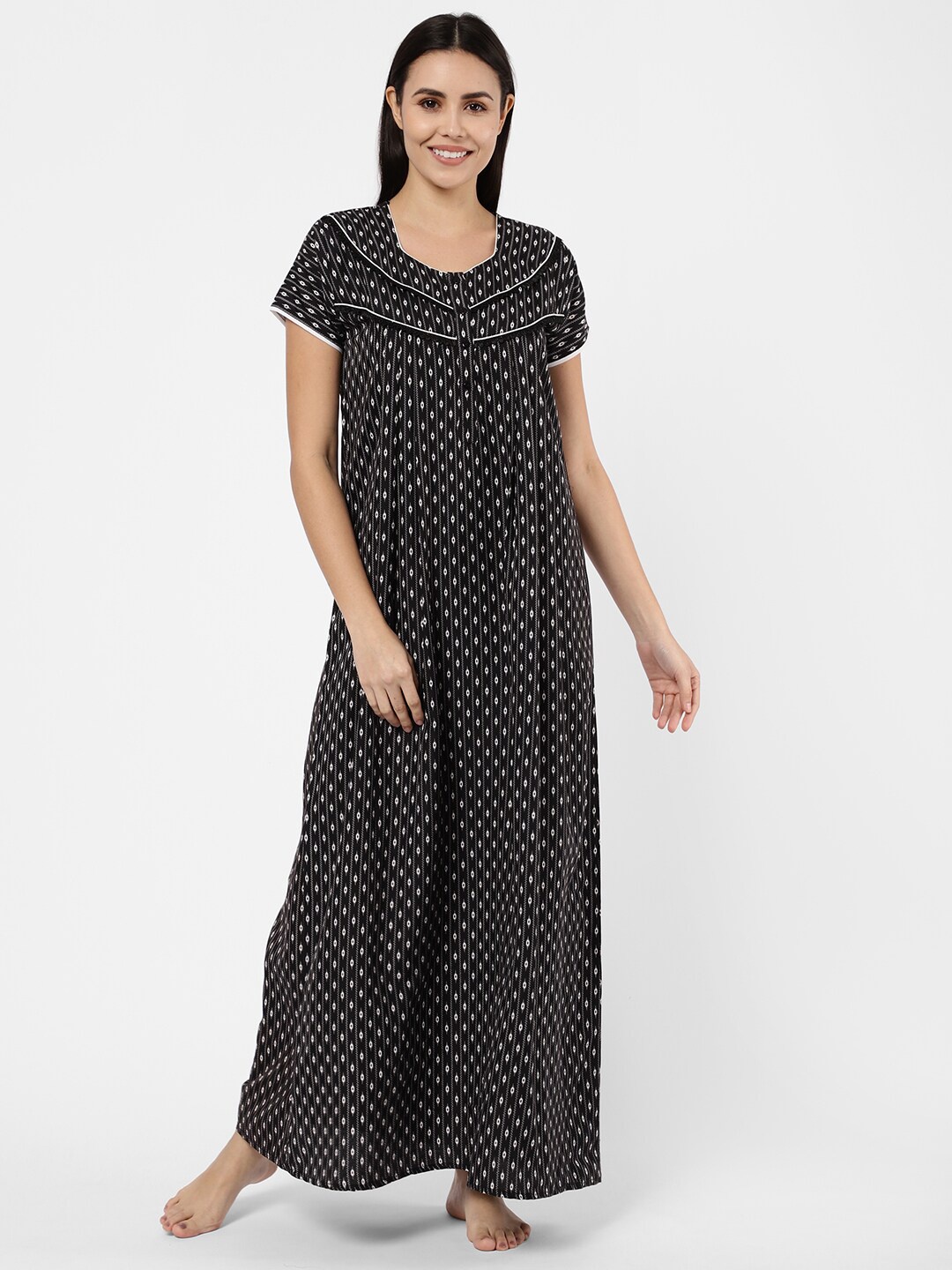 

Sweet Dreams Women Black Printed Maxi Nightdress