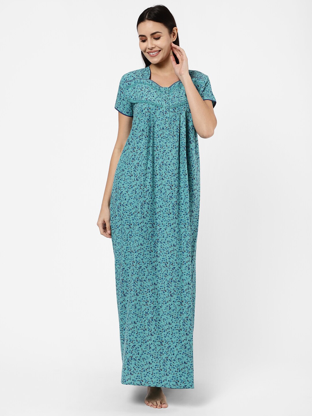 

Sweet Dreams women Green Printed Maxi Nightdress