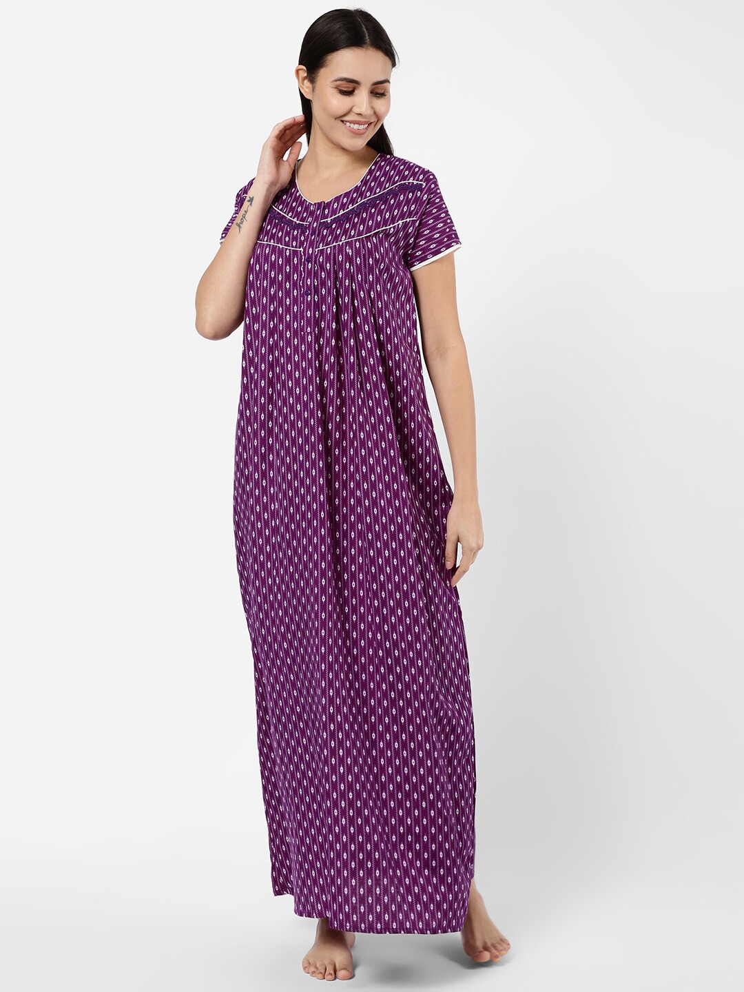 

Sweet Dreams Women Purple Printed Maxi Nightdress