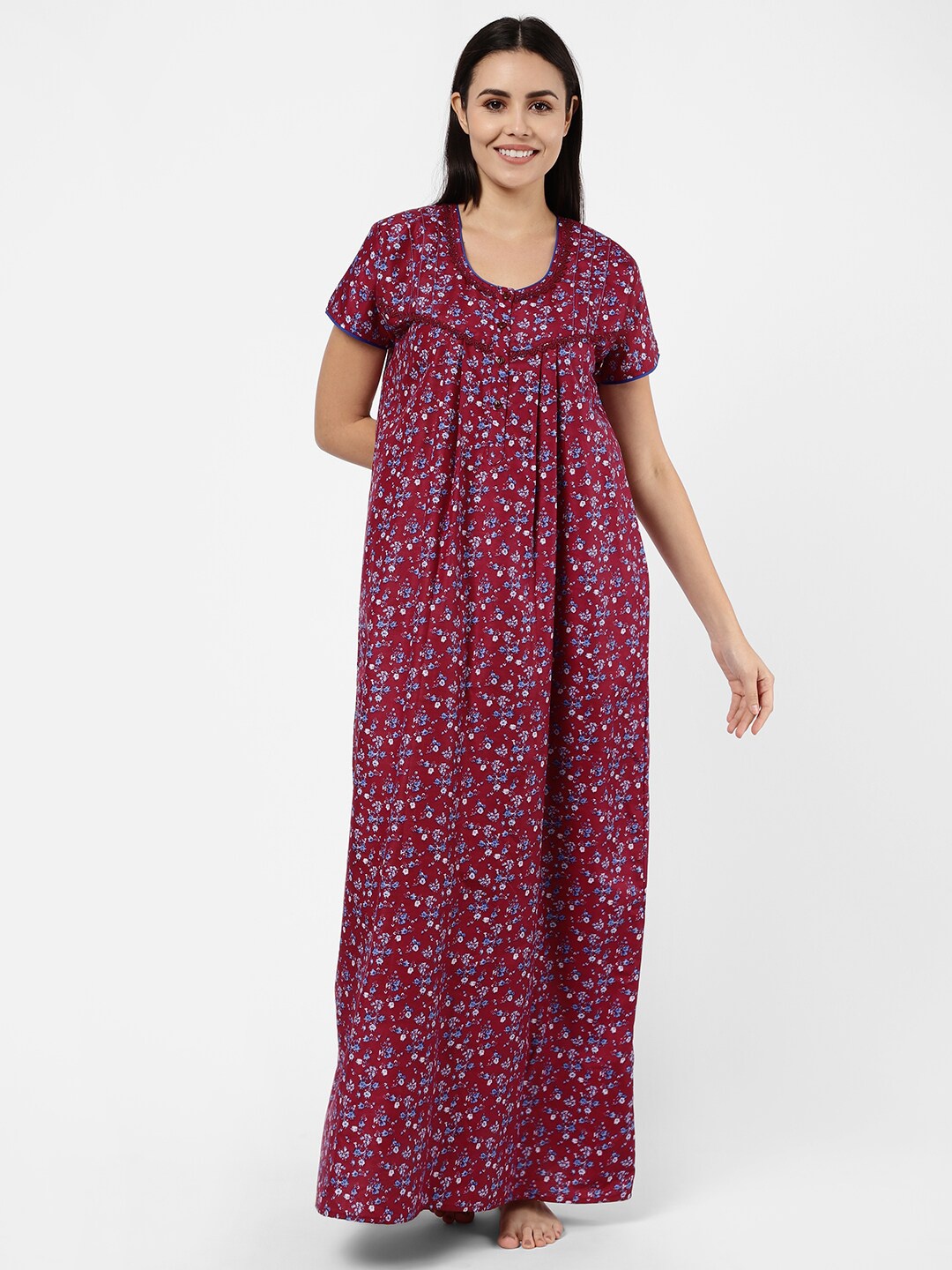 

Sweet Dreams Women Maroon Floral Printed Maxi Nightdress