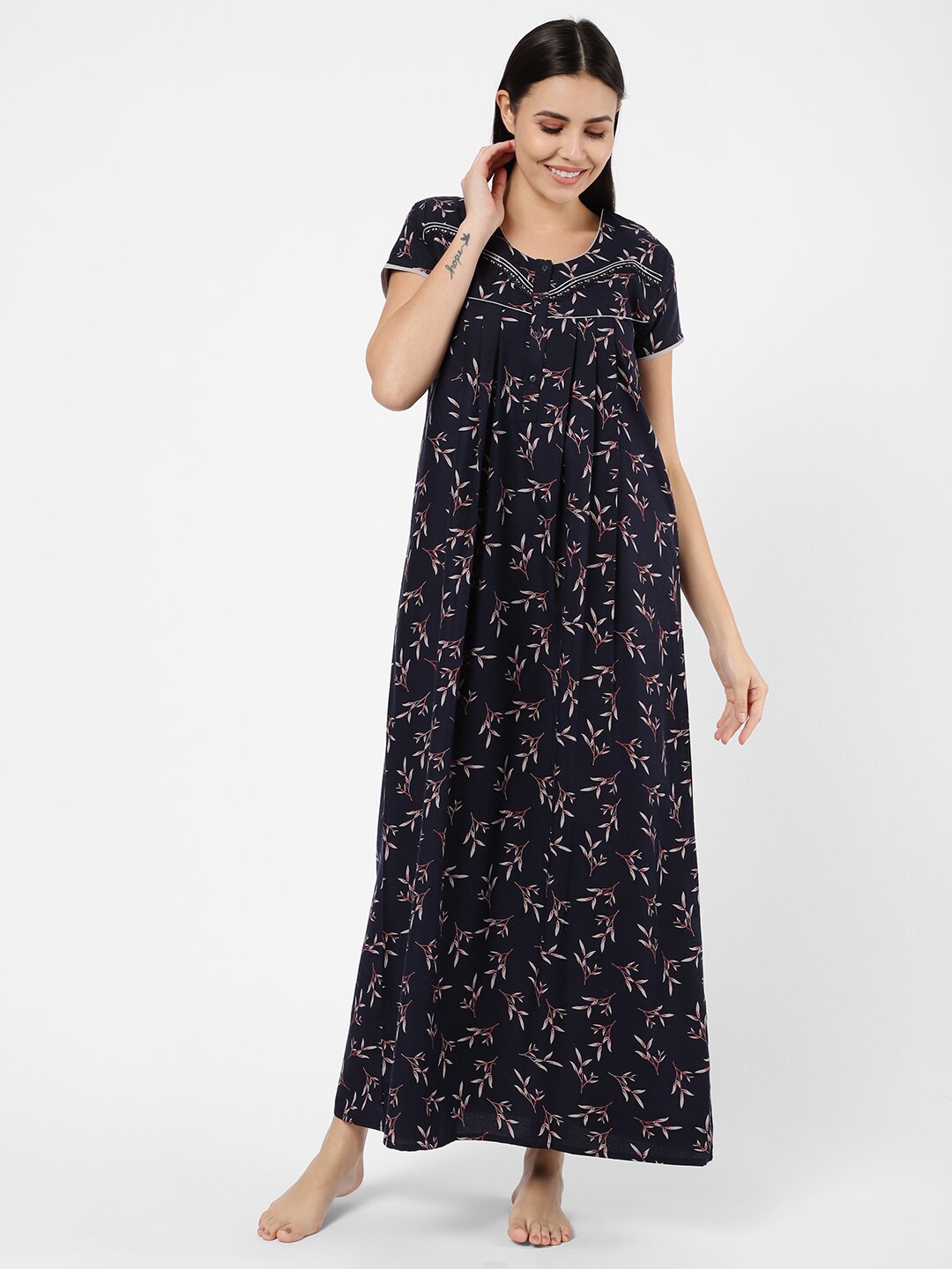 

Sweet Dreams women's Navy Blue Printed Maxi Nightdress