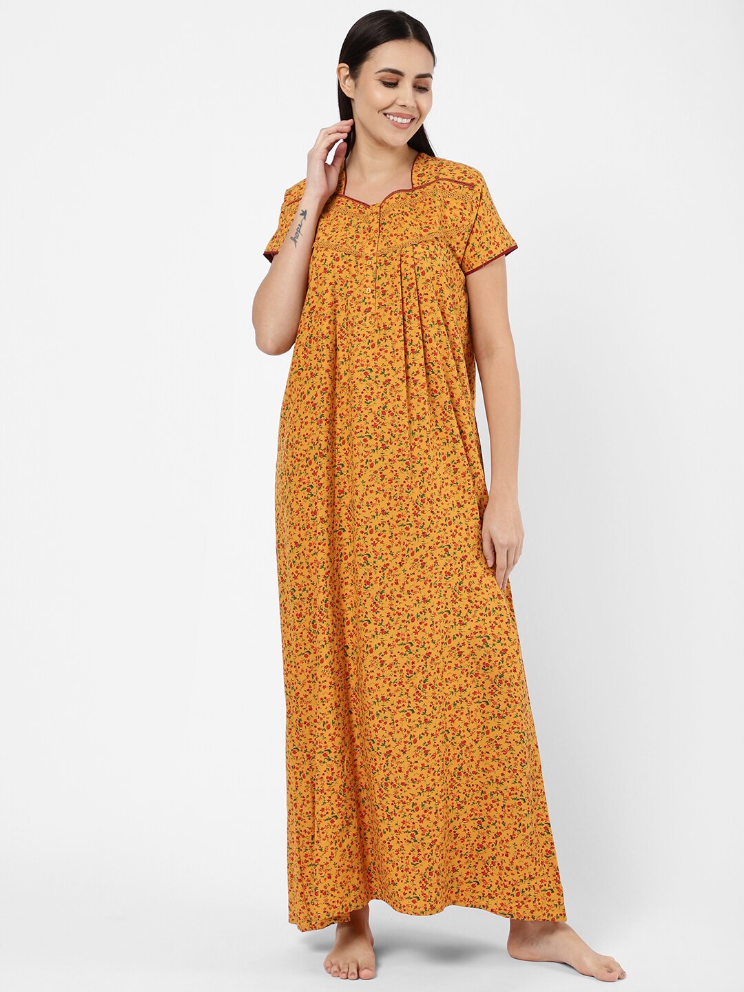 

Sweet Dreams Yellow Printed Maxi Nightdress