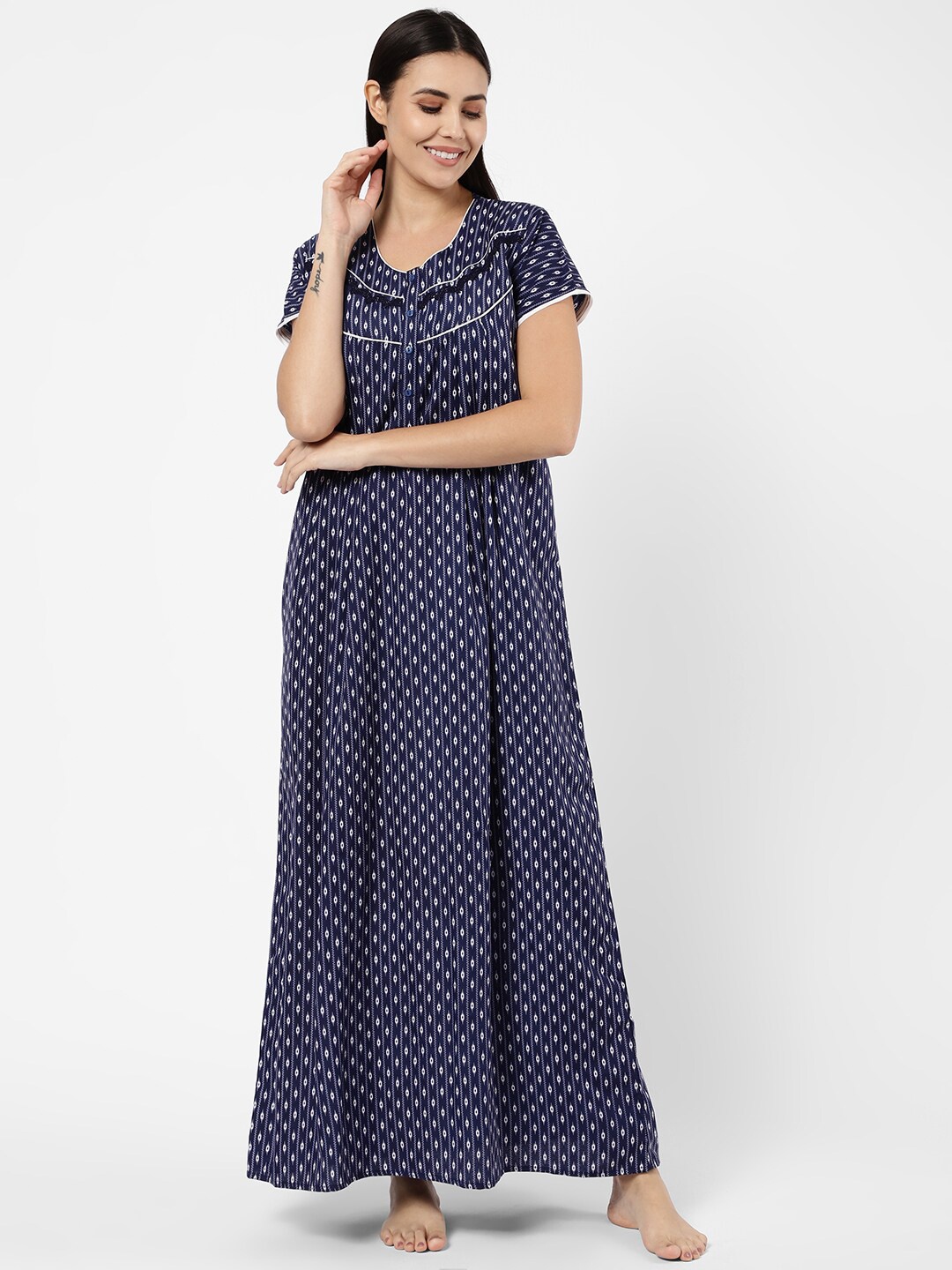 

Sweet Dreams Navy Blue Printed Maxi Nightdress