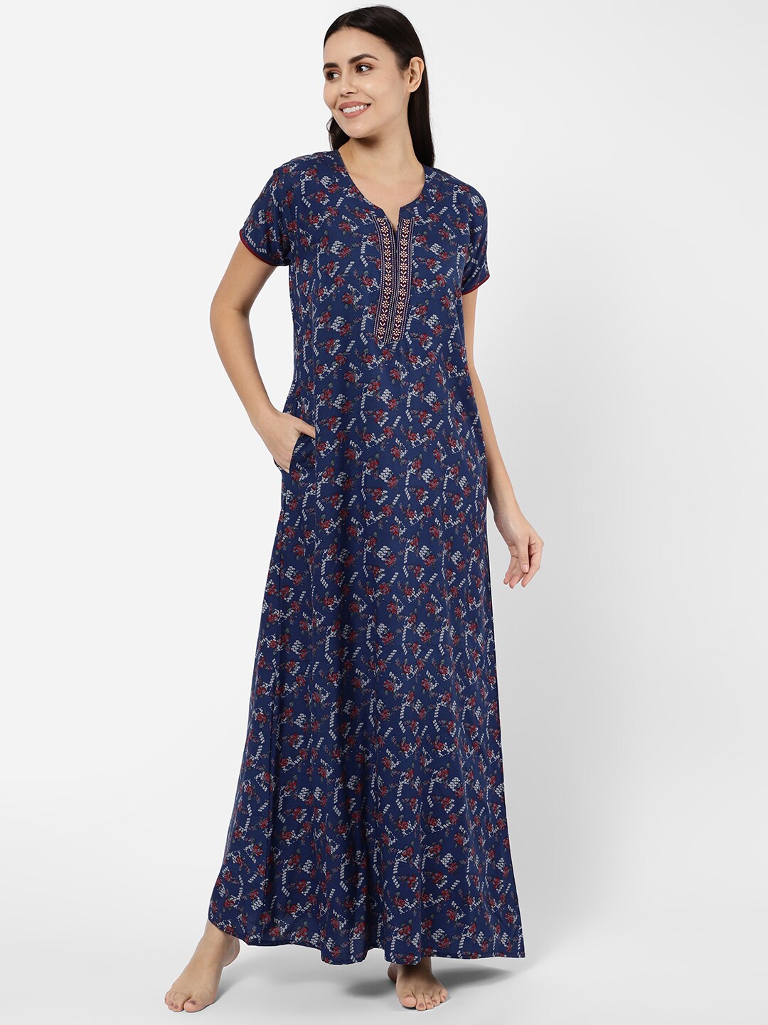 

Sweet Dreams Navy Blue Printed Maxi Nightdress