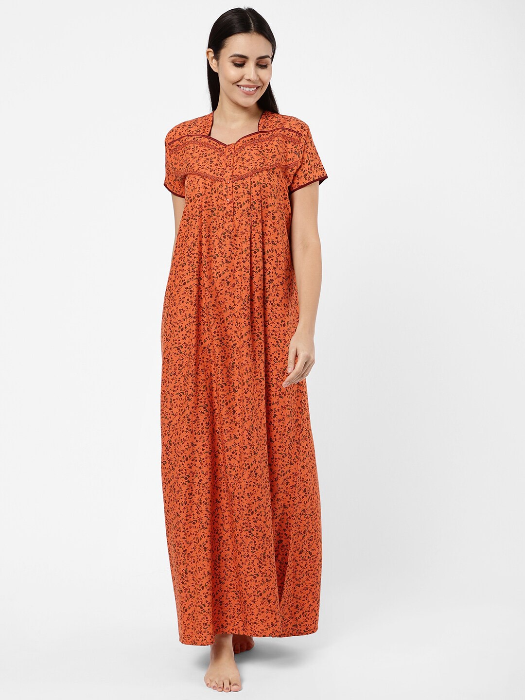 

Sweet Dreams Orange Printed Maxi Nightdress