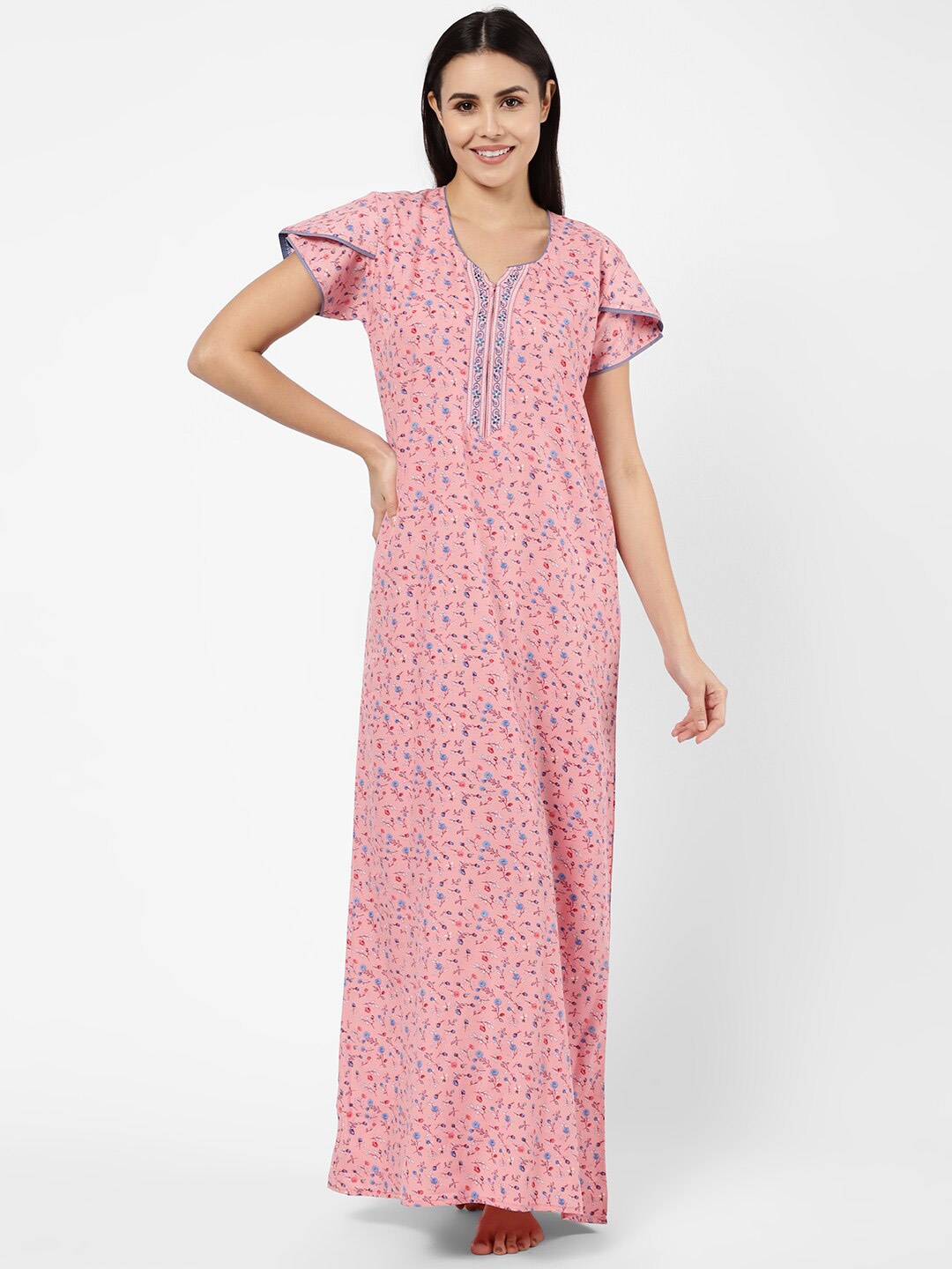 

Sweet Dreams Women Pink Printed Maxi Nightdress