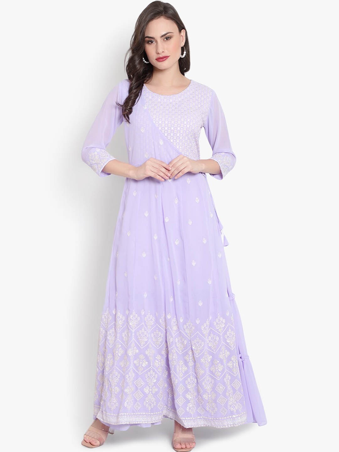 

heemara Women Lavender Ethnic Motifs Chikankari Georgette Anarkali Kurta