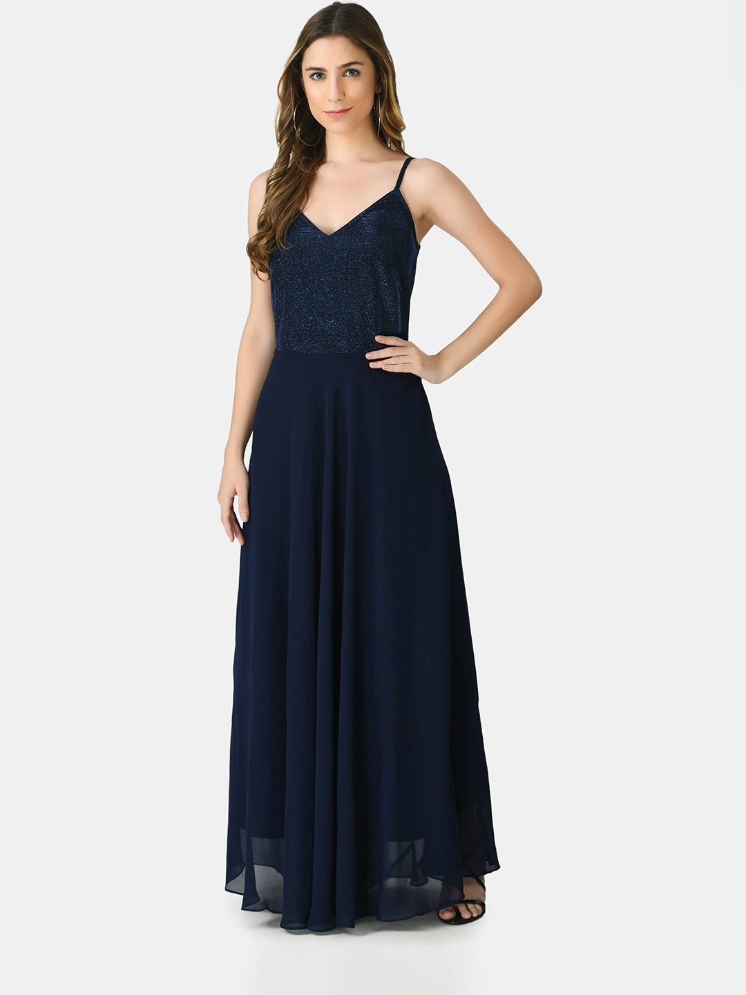 

V&M Navy Blue Embellished Georgette Maxi Dress