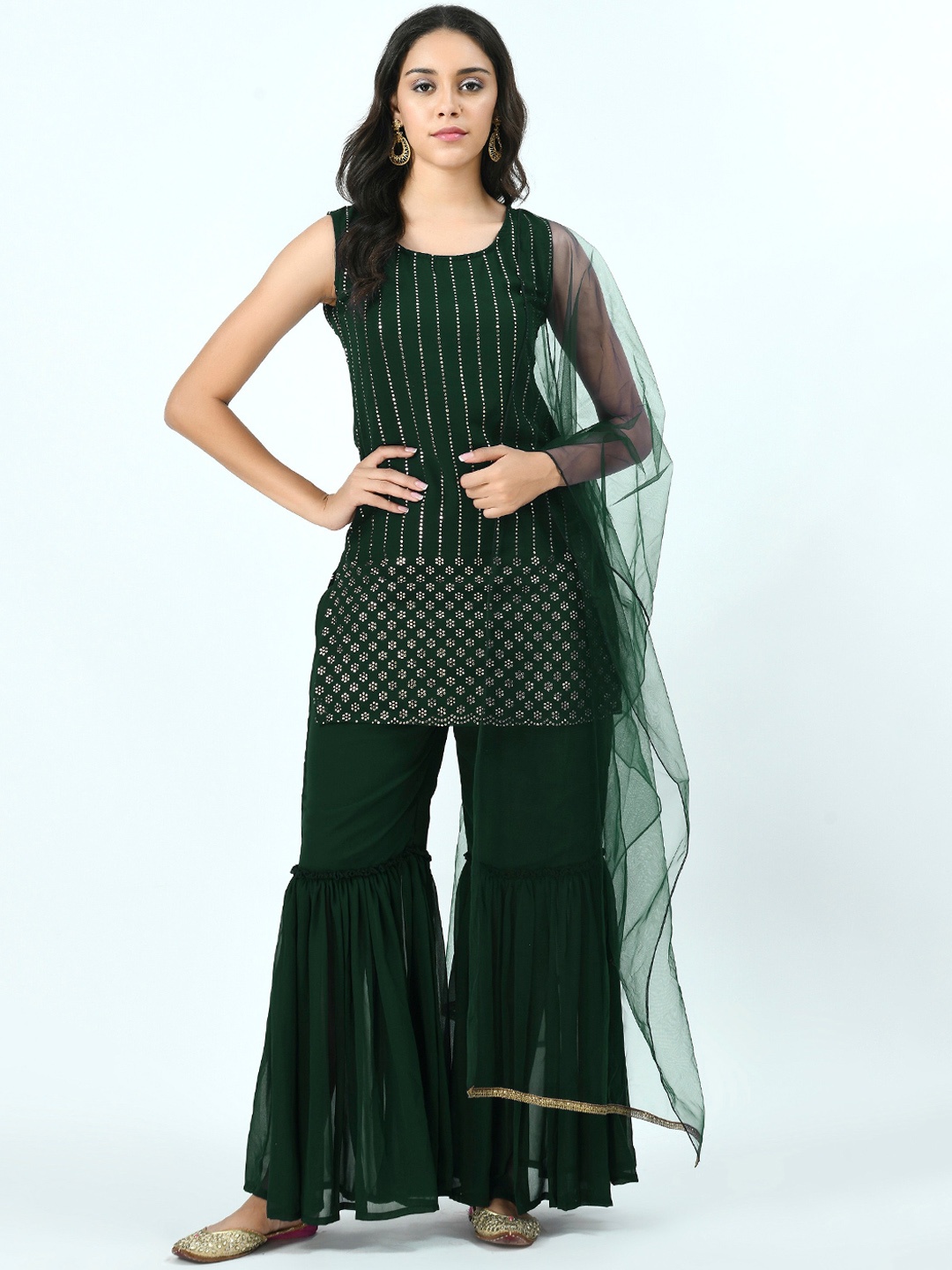 

V&M Women Green Printed Kurta Set