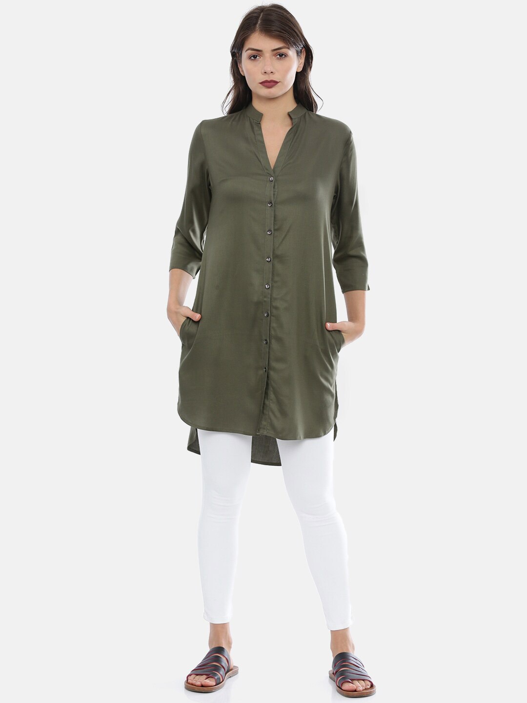 

IDK Olive Green Shirt Style Longline Top