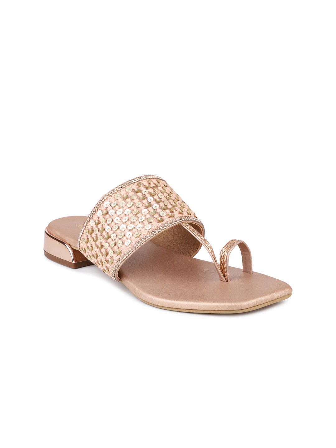 

Inc 5 Women Rose Gold-Toned Sequin Embellished Ethnic Block Heels