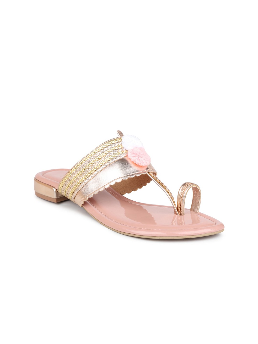 

Inc 5 Women Peach Pink Embellished Ethnic One Toe Block Heels