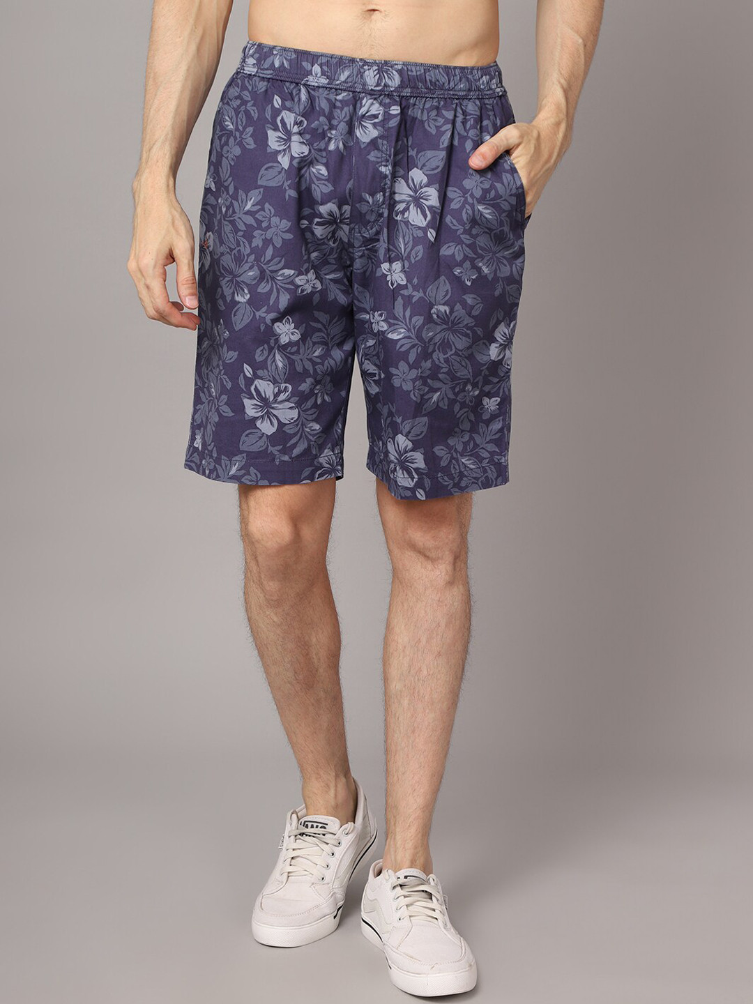 

Cantabil Men Navy Blue Floral Printed Shorts