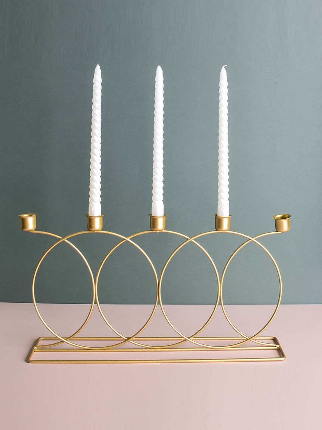 

Nestasia Golden Round Modern Candle Holder, Gold