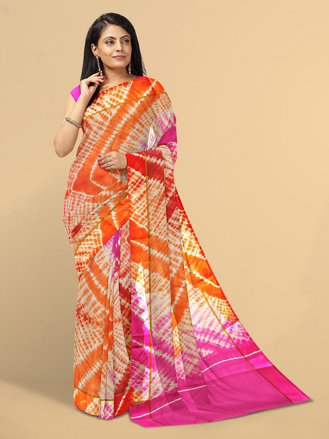 

Kalamandir Pink & Yellow Tie and Dye Silk Blend Saree