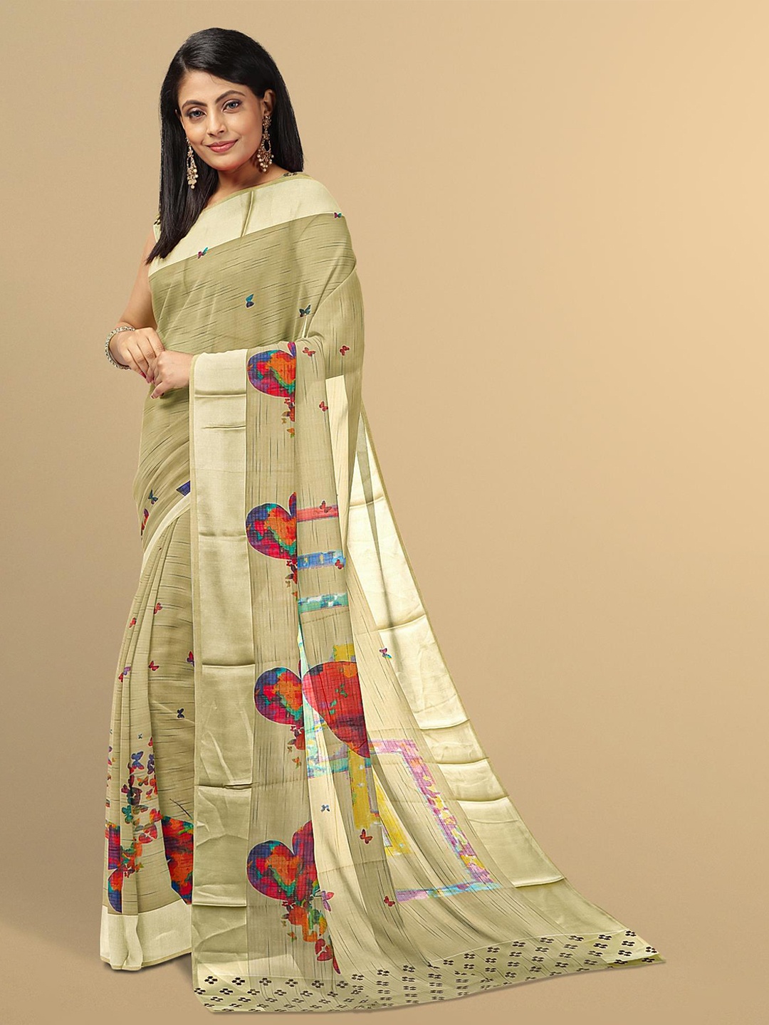 

Kalamandir Cream-Coloured Linen Blend Saree