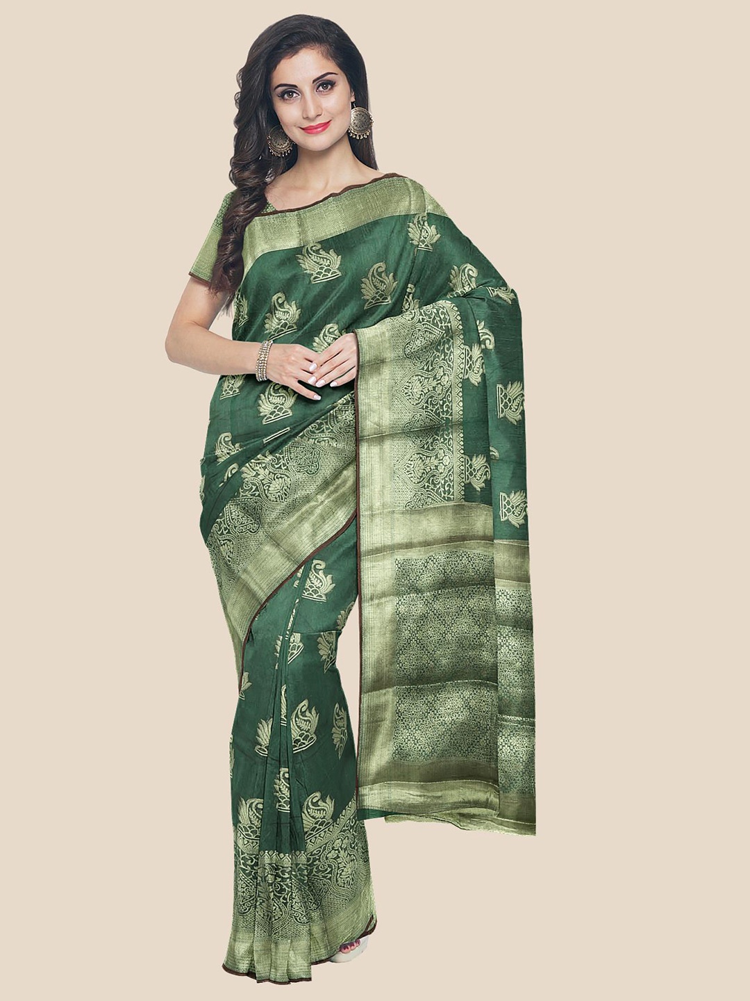 

Kalamandir women Green Ethnic Motifs Zari Silk Blend Saree