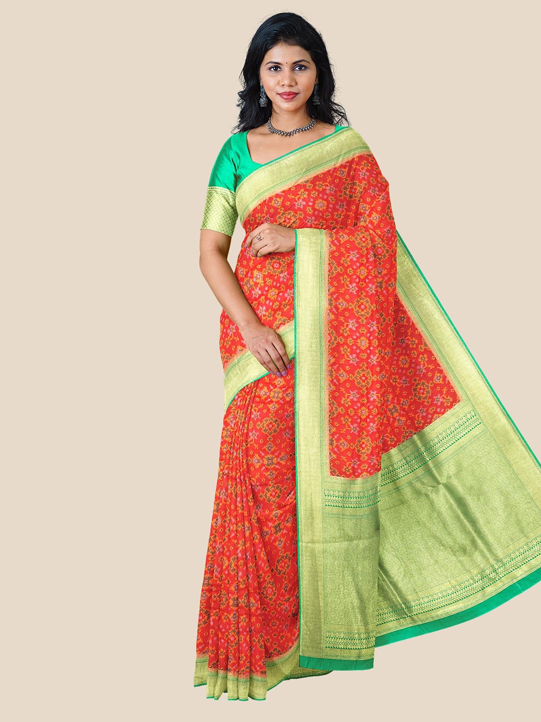 

Kalamandir Red & Green Woven Design Zari Silk Blend Saree