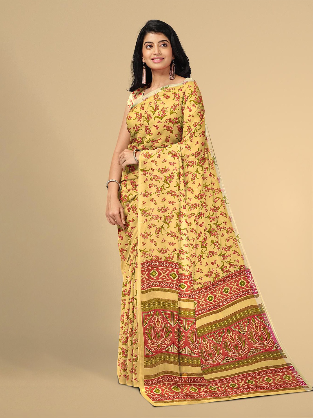 

Kalamandir women Cream-Coloured & Maroon Floral Saree