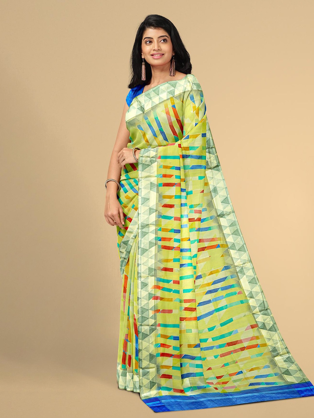 

Kalamandir Yellow & Red Linen Blend Saree