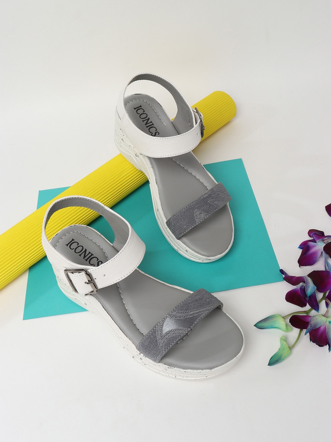 

ICONICS Grey & White Platform Sandals