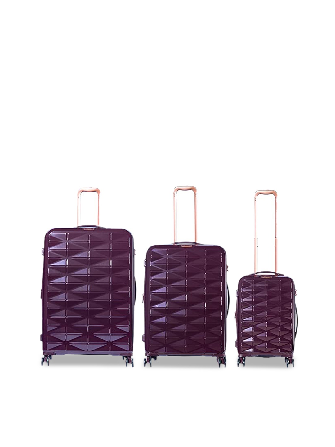 

IT luggage Set Of 3 Purple Textured Hard-Sided Trolley Bag